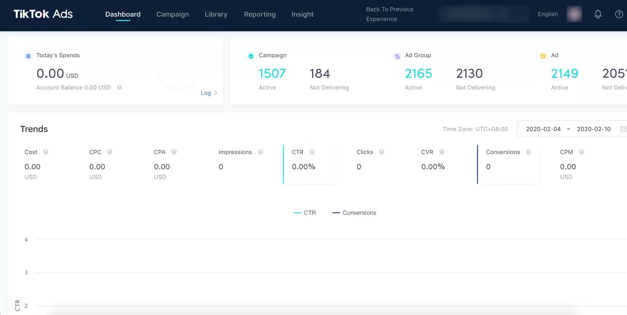 TikTok Ads : dashboard