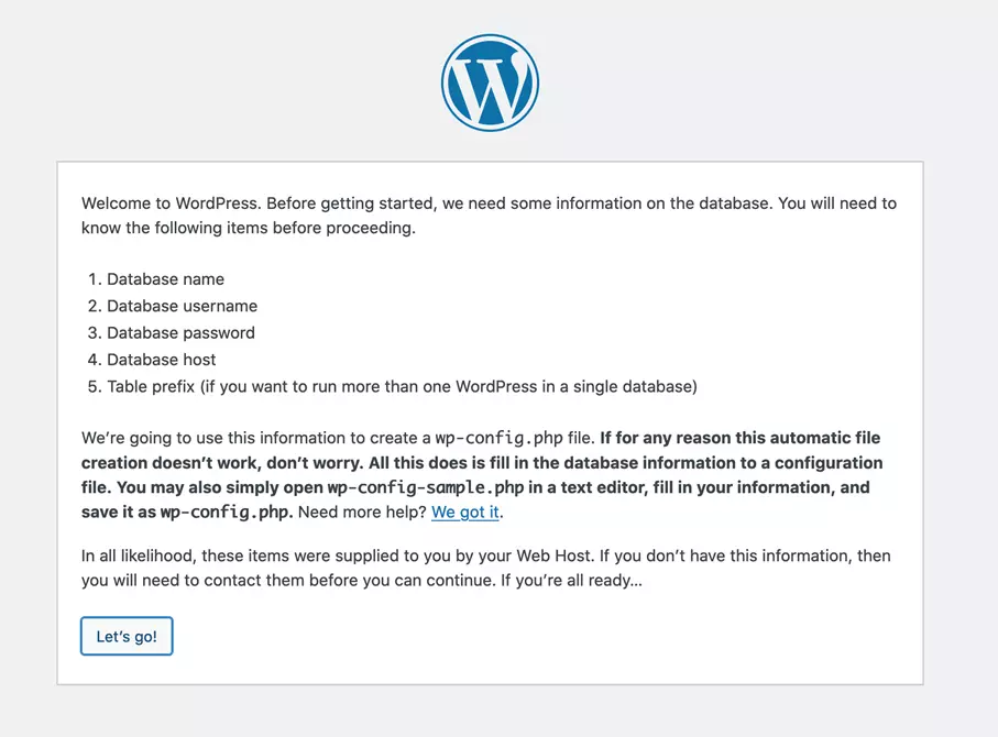 Page d’installation de WordPress dans XAMPP