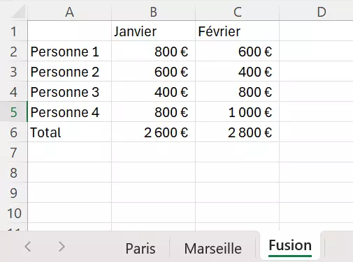 Terminer la fusion des contenus des deux tableaux