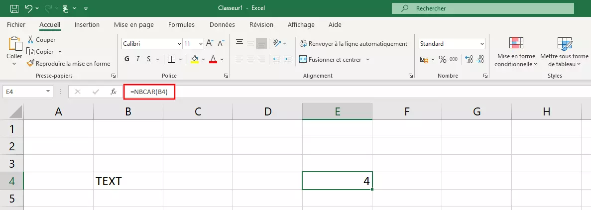 Fonction NBCAR dans Excel : compter le nombre de caractères