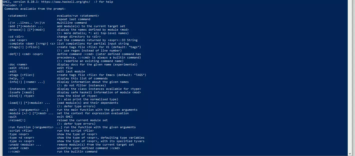 Tutoriel Haskell : aperçu des commandes ghci 