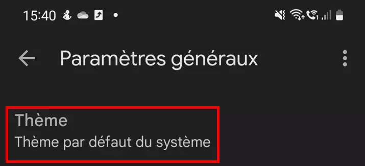 Élément « Thème » du menu « Paramètres généraux »