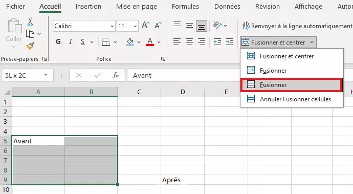 Application de l’option « Fusionner »