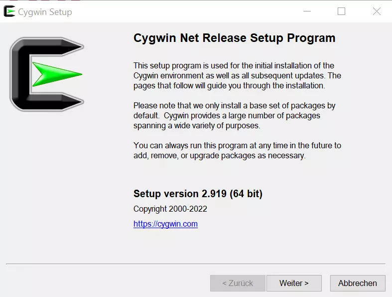 Copie d’écran de l’assistant d’installation Cygwin