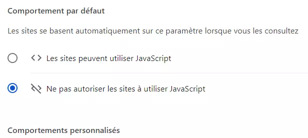 Google Chrome : paramètres JavaScript