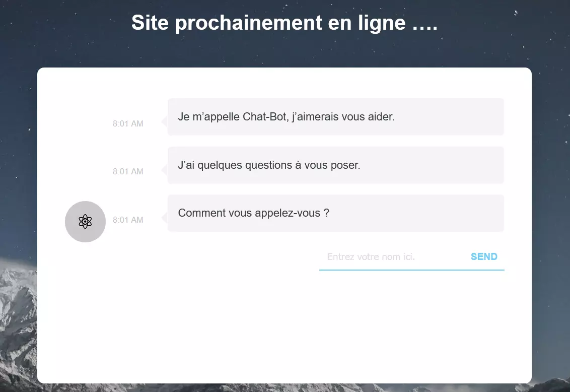 Page Site en construction avec chatbot