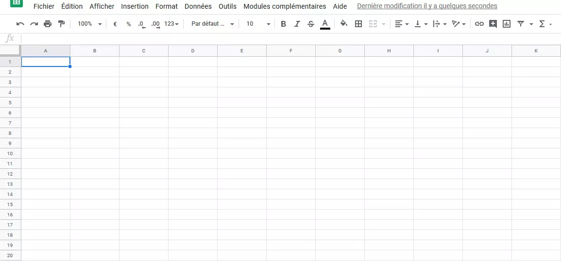 Google Sheets : feuille de calcul vierge 