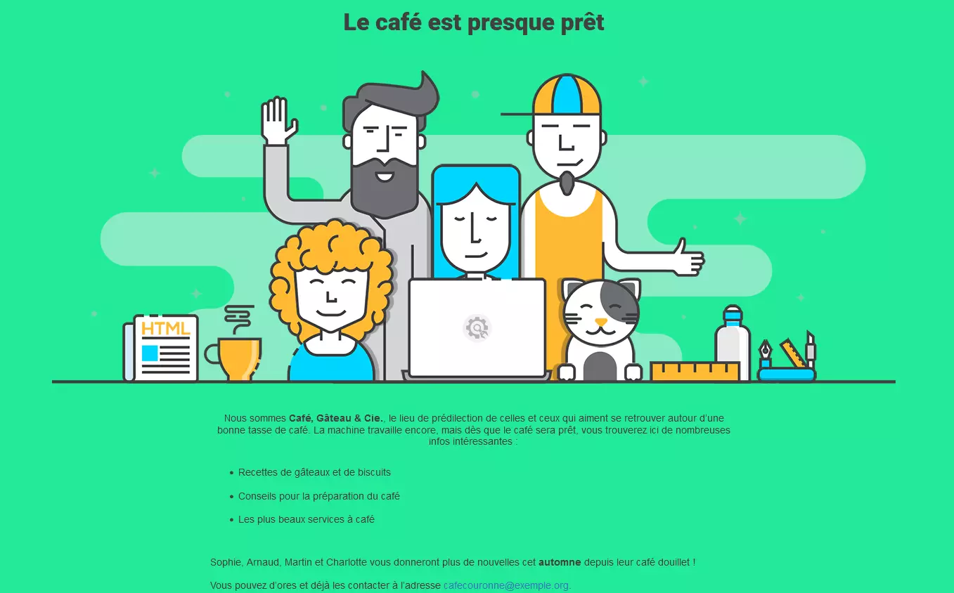 Page Site en construction avec présentation de l’entreprise