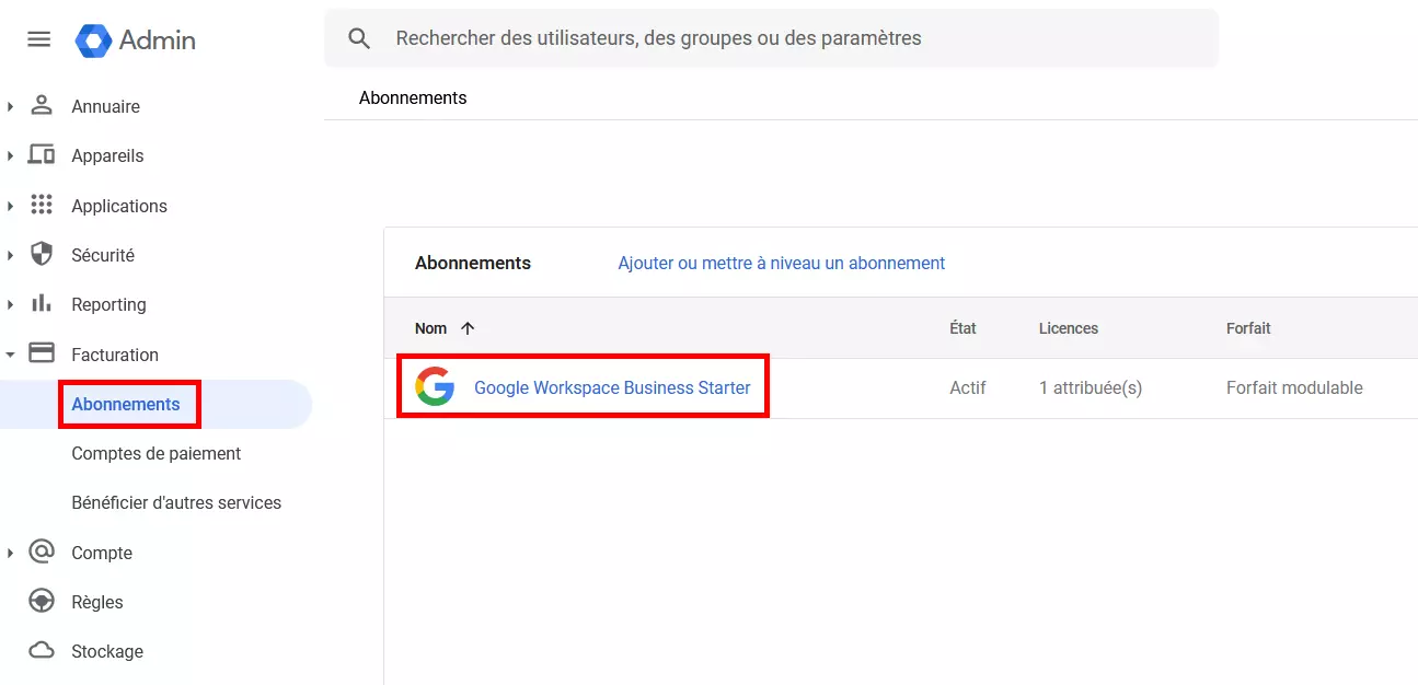 Aperçu des abonnements utilisés dans la console d’administration de Google Workspace