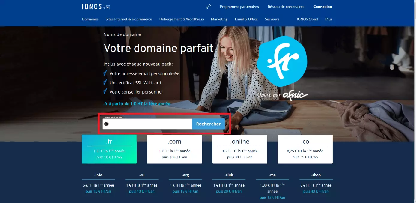 Recherche de noms de domaine avec le Domain Check de IONOS 