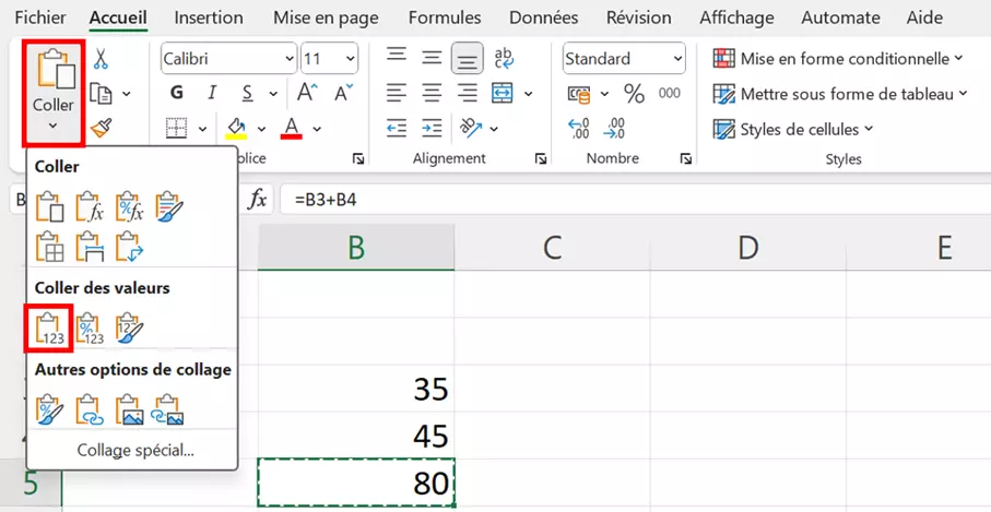 Formule Excel : conserver le résultat