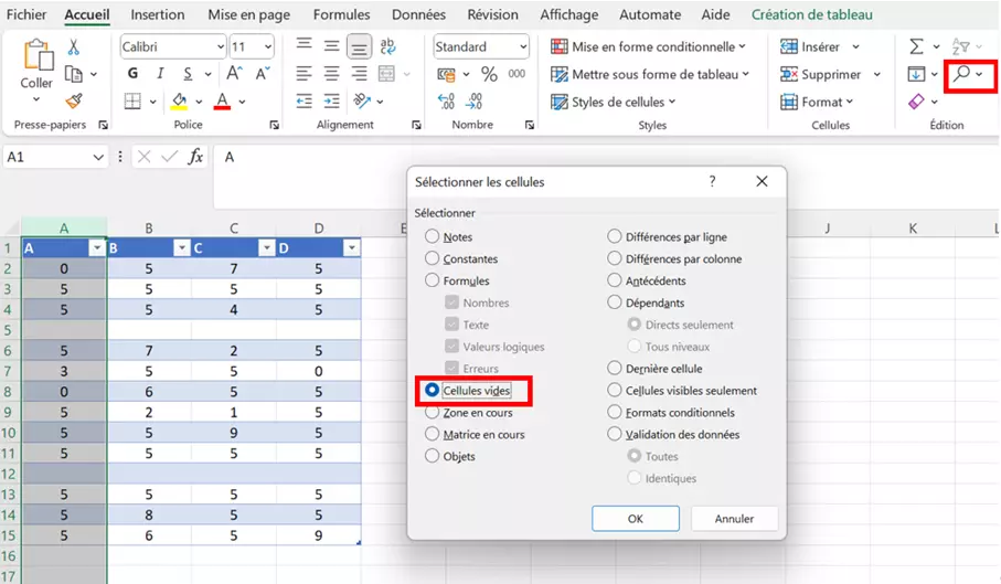 Excel : afficher les lignes vides