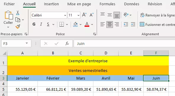 Tableau avec cellules fusionnées