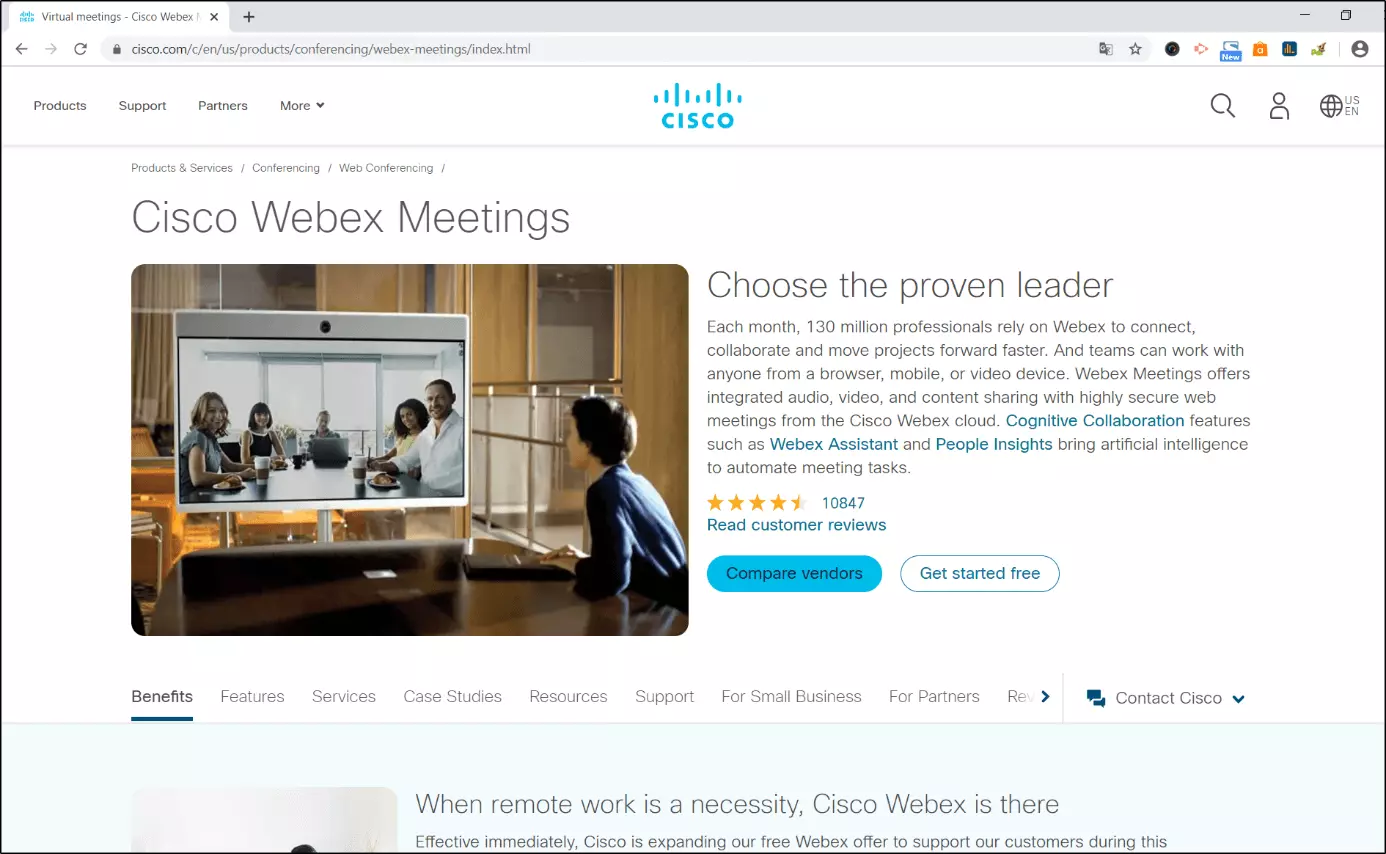 Site Web du programme de vidéoconférence Cisco Webex Meetings