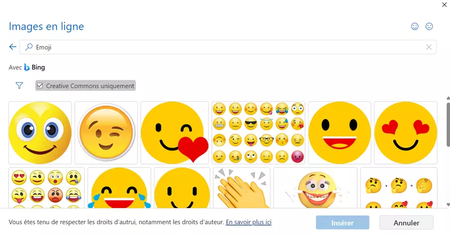 Recherche d’émojis à insérer en ligne