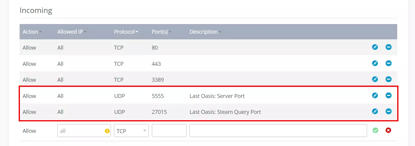 Serveur Last Oasis : partage de port dans IONOS Cloud Panel