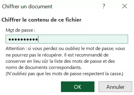 Illustration de la boîte de dialogue « Chiffrer un document »