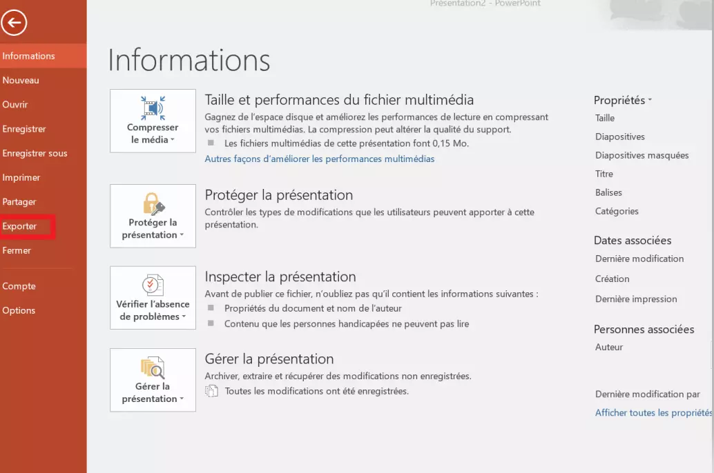 Tranformer PowerPoint en vidéo : exporter la présentation