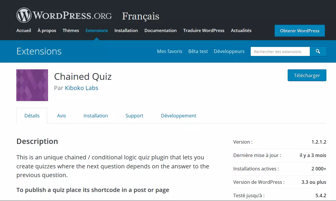 Plugin de quizz pour WordPress : Chained Quiz