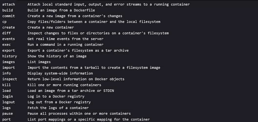 Terminal : liste des sous-commandes