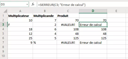 SIERREUR génère un commentaire en cas d’ERREUR