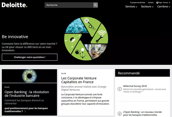 Capture d’écran de la page d’accueil de Deloitte.