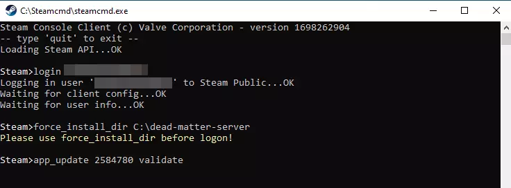 SteamCMD : installation du serveur Dead Matter