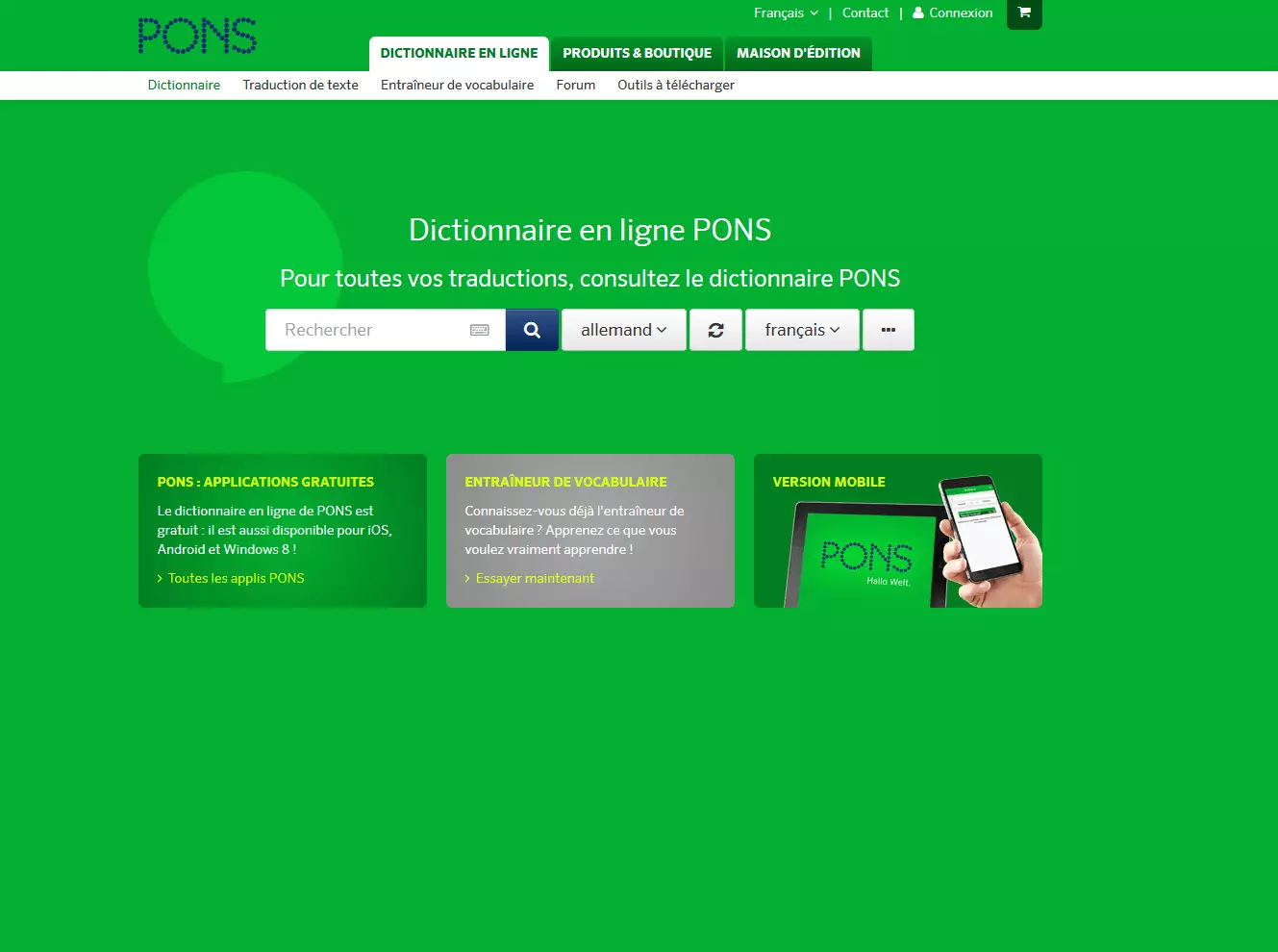 Le traducteur en ligne Pons