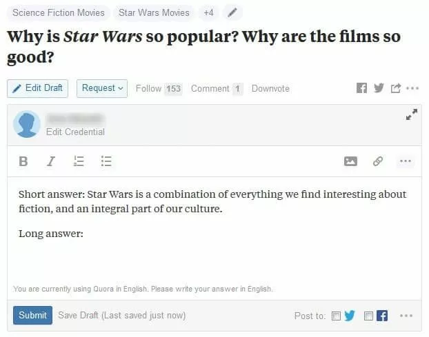 Exemple (en anglais) d’une réponse sur Quora