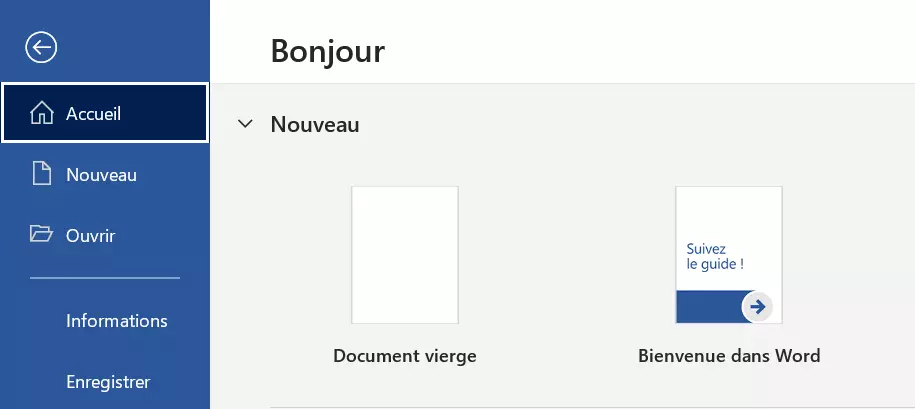 « Ouvrir » dans l’onglet « Fichier » dans Word