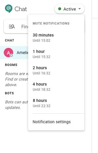 Paramètres de notification de Google Chat