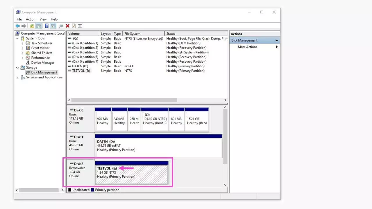 Gestion des disques Windows avec des disques reconnus