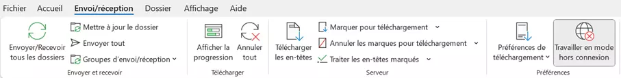 La fonction du mode hors ligne d’Outlook sélectionnée