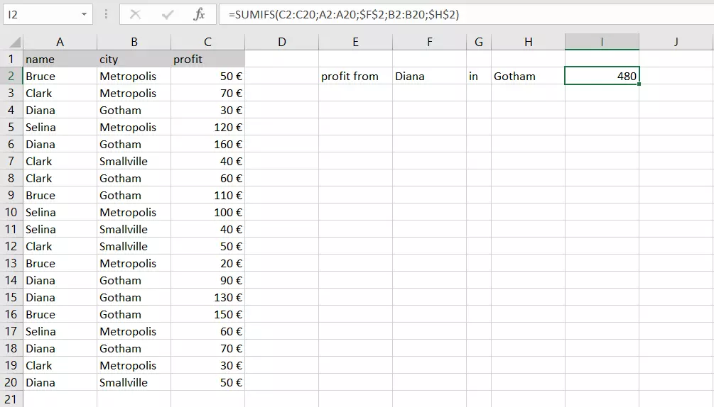 Fonction SOMME SI ENS sous Excel