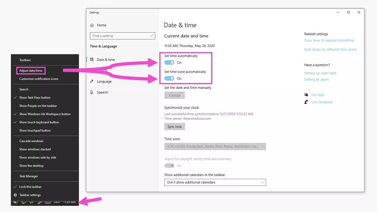 Paramètres Windows : date et heure