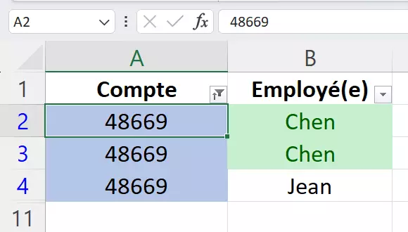 Filtrer le tableau Excel par couleur de cellule