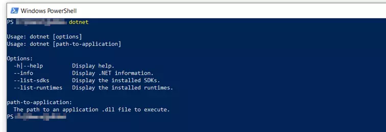 Windows PowerShell : options dotnet