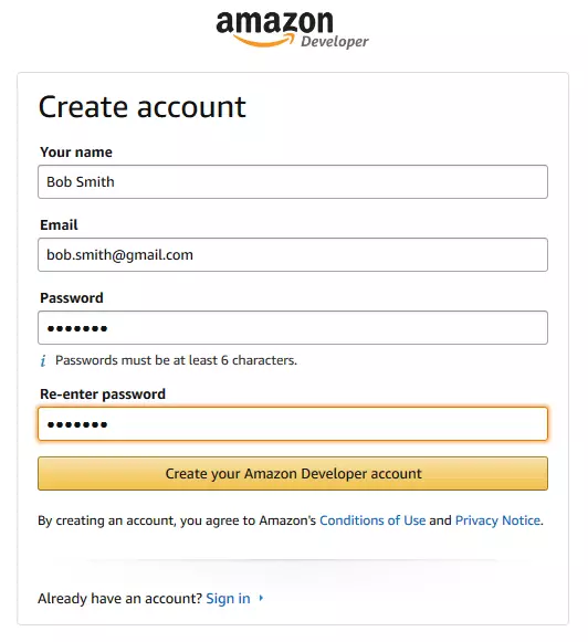 Développeur Amazon: Créer un compte