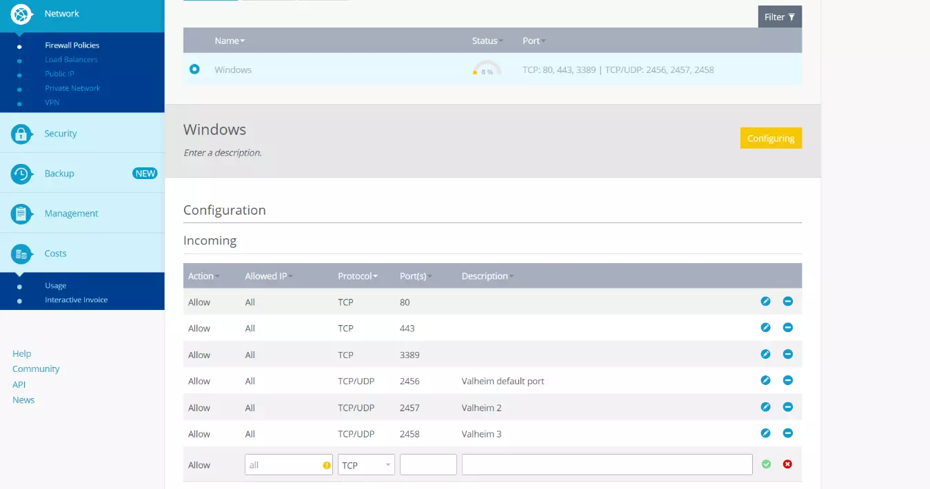 Configurer des stratégies de pare-feu dans le Cloud Panel de IONOS