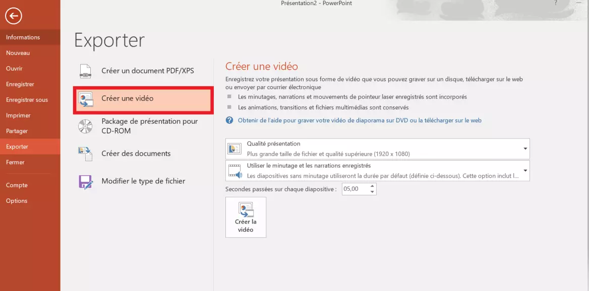 Sauvegarder un PowerPoint au format vidéo : choix du format