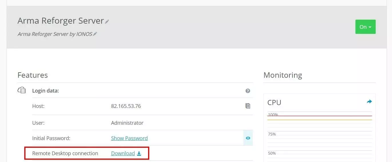 Cloud Panel de IONOS : données d’accès et configuration du bureau à distance