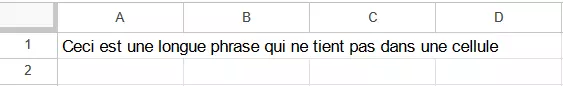 Capture d’écran d’un dépassement de cellule dans Google Sheets