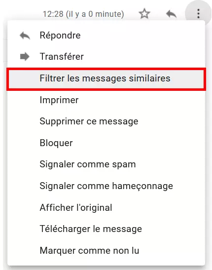 Menu contextuel Gmail