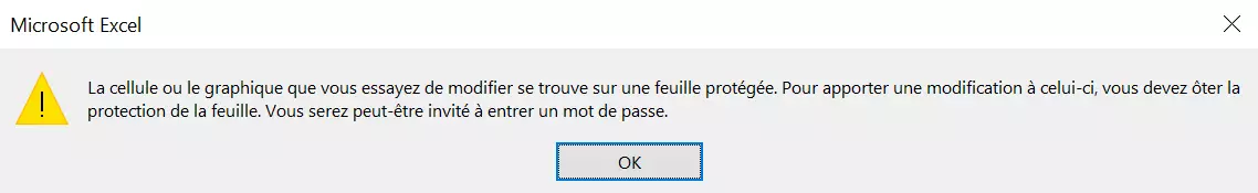 Message qui s’affiche si l’on essaie de modifier des cellules verrouillées