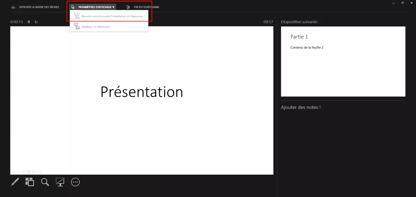 Échanger l’affichage présentateur et le diaporama dans PowerPoint.