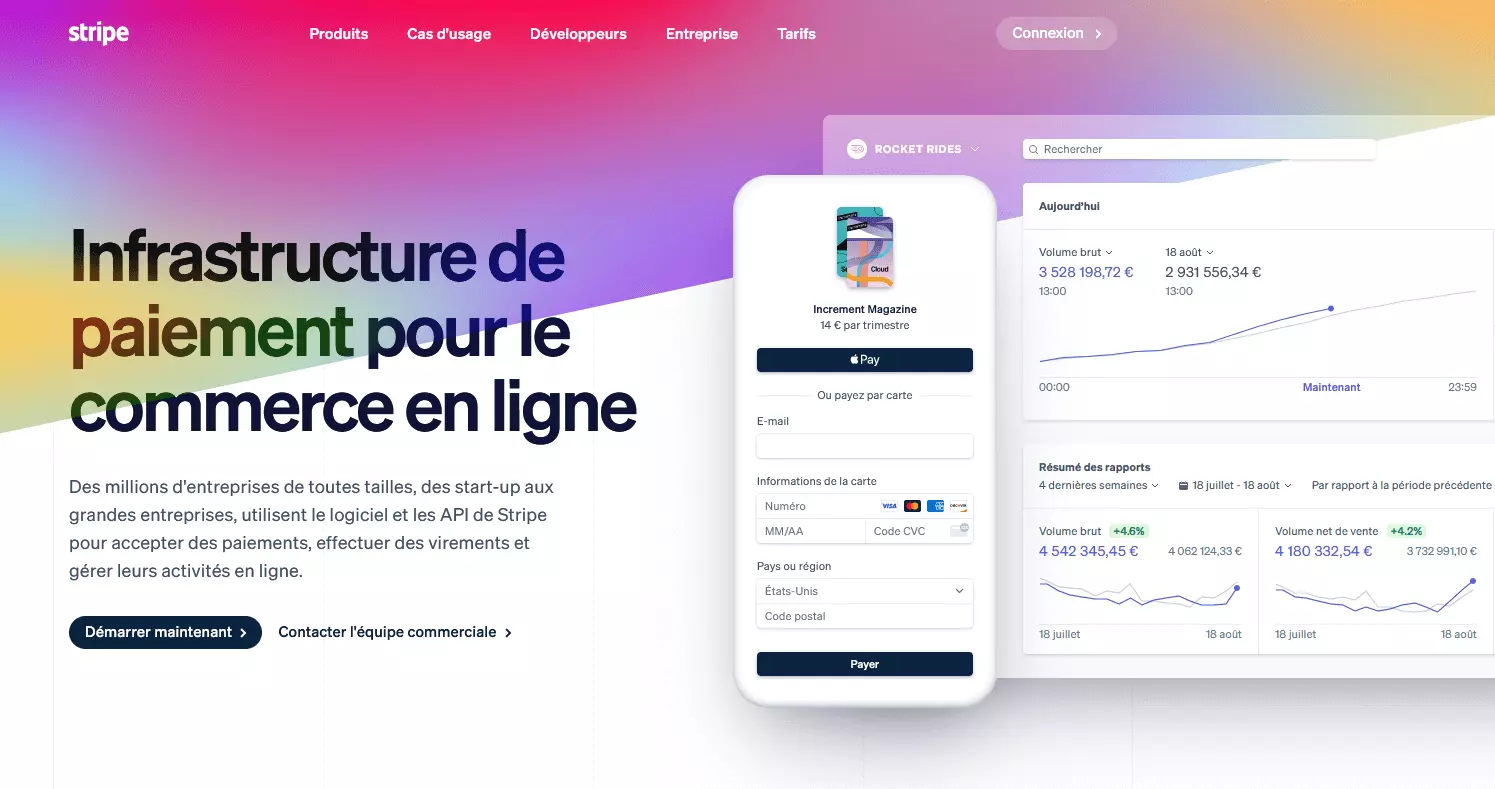 Page d’accueil de Stripe