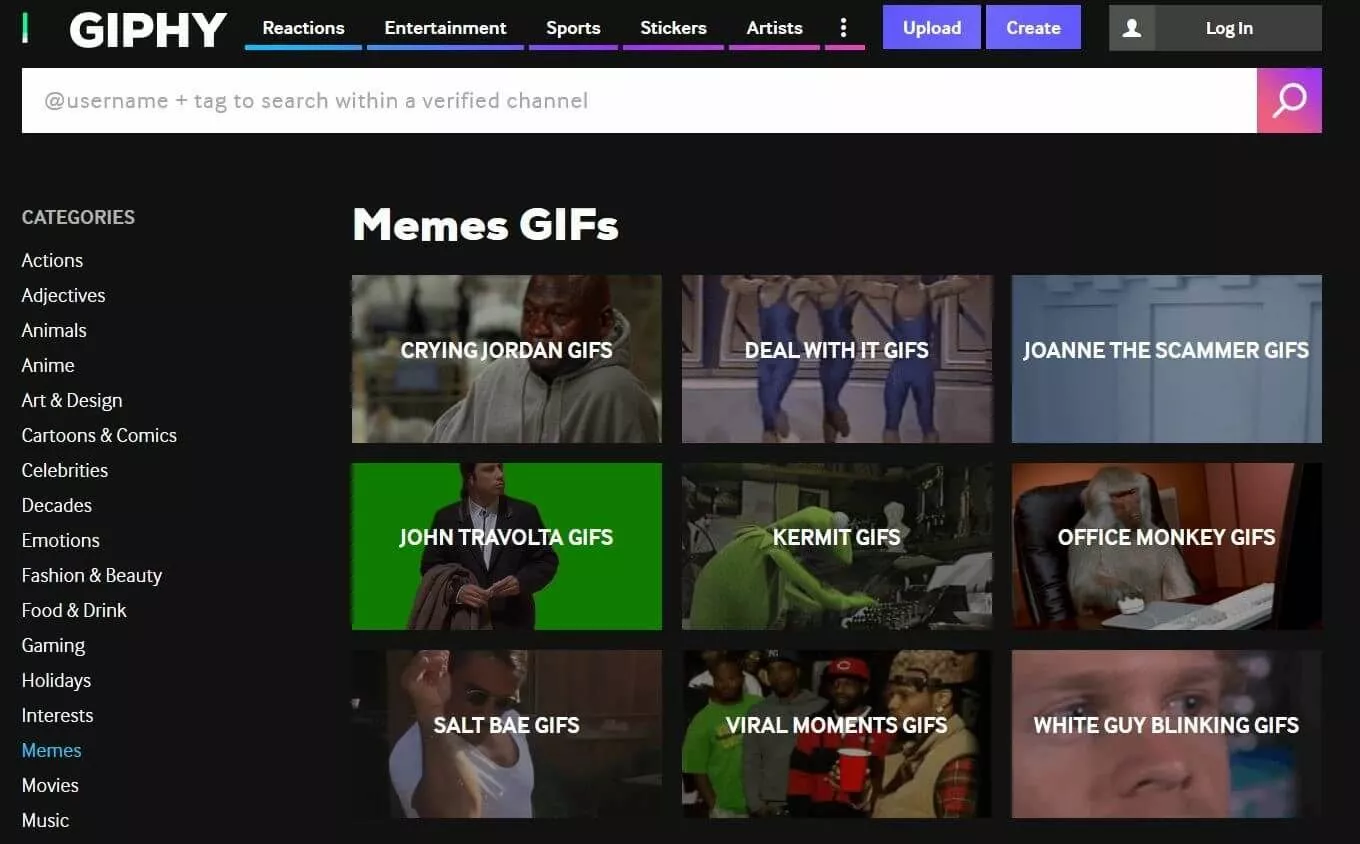 GIF en Thumbnails sur giphy.com