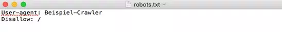 Capture d’écran d’un fichier robots.txt excluant un robot d’exploration spécifique