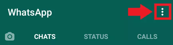 Menu WhatsApp avec un symbole à trois points en haut à droite pour « Plus d'options »