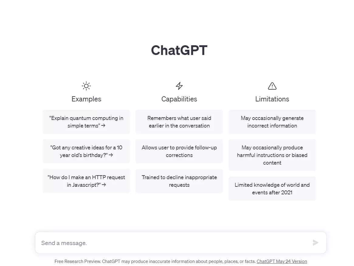 Capture d’écran de l’interface de ChatGPT